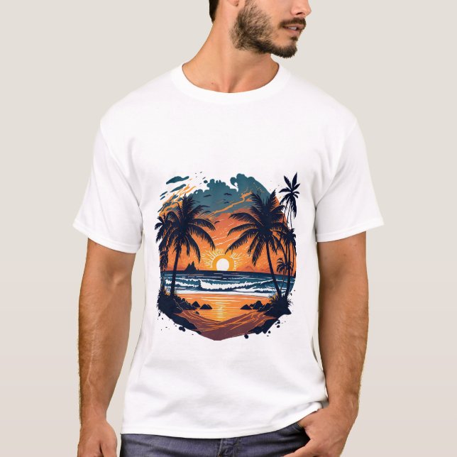 Sunset Hawaii Beach T Shirt (Framsida)