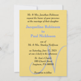 Sunset Heart Gult Blue Monogram Bröllop Inbjudningar