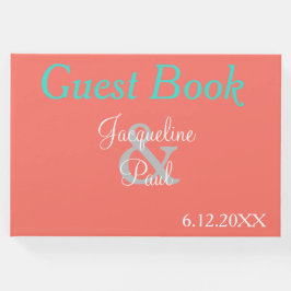 Sunset Hearts Coral Bröllop Monogram Gästböcker
