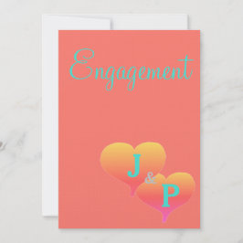 Sunset Hearts Coral Turcos Monogram Förlovning Inbjudningar