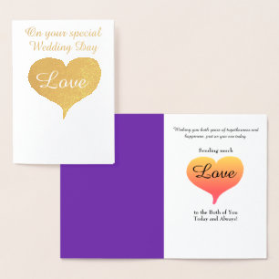 Sunset Hearts Lila Bröllop Greeting Card Folierat Kort