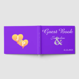 Sunset Hearts Violet Monogrammed Bröllop Gästböcker