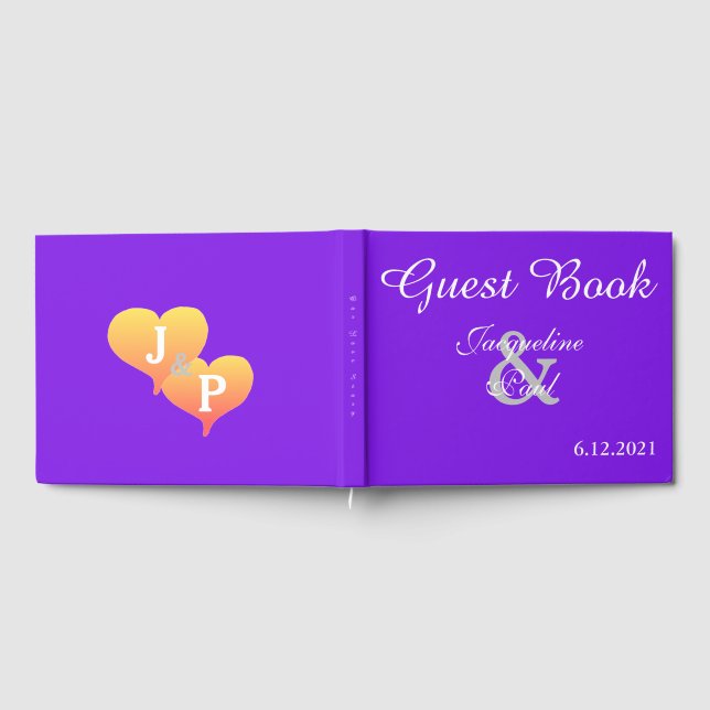 Sunset Hearts Violet Monogrammed Bröllop Gästböcker (Full)