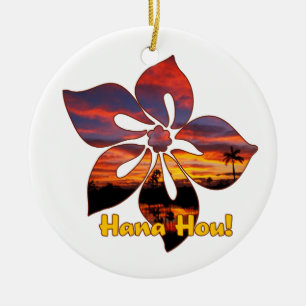 Sunset Hibiscus Hawaiian Ornaments Julgransprydnad Keramik