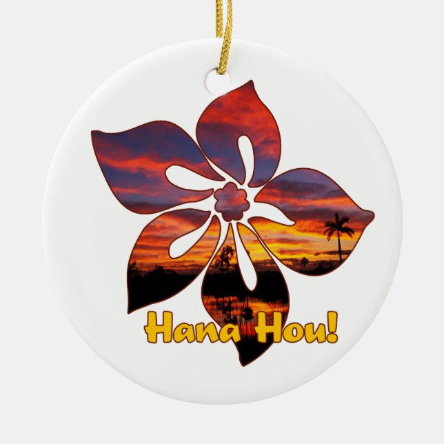 Sunset Hibiscus Hawaiian Ornaments Julgransprydnad Keramik (Framsidan)