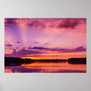 Sunset Himlar Clouds Lila Landscape Nature, sommar Poster