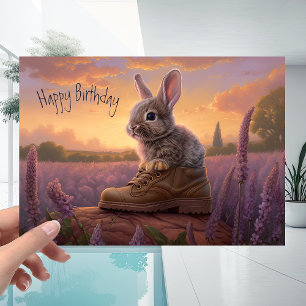 Sunset Himlar med Cute Bunny Rabbit Birthday Kort