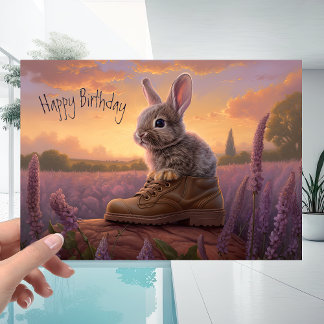 Sunset Himlar med Cute Bunny Rabbit Birthday Kort