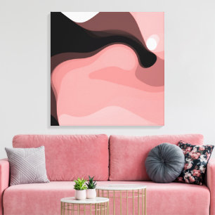 Sunset Horizon: Abstrakt Rosa, Black & White Canvastryck
