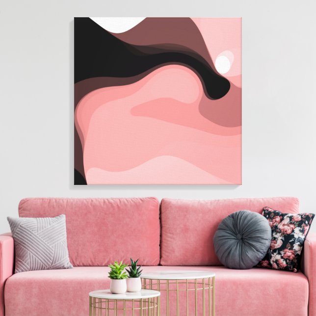 Sunset Horizon: Abstrakt Rosa, Black & White Canvastryck (Insitu (Vardagsrum))