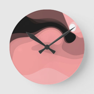 Sunset Horizon: Abstrakt Rosa, Black & White Rund Klocka