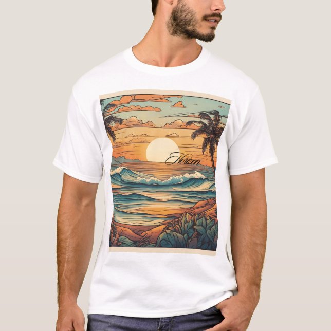 "Sunset Horizon Beach Vibes T-Shirt (Framsida)