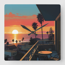 SUNSET I SANTA MONICA #1 FYRKANTIG KLOCKA