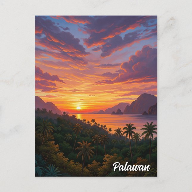 Sunset in Palawan Philippines Travel Vykort (Framsida)