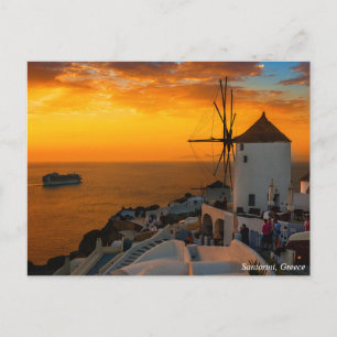Sunset in Santorini, Greece - OiaWindmill Postcard Vykort