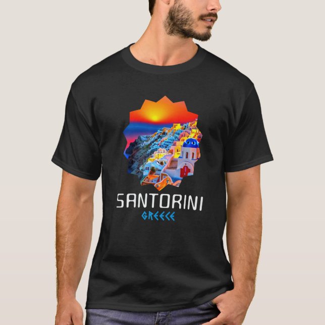 Sunset In Santorini Greece Painting  1 T Shirt (Framsida)