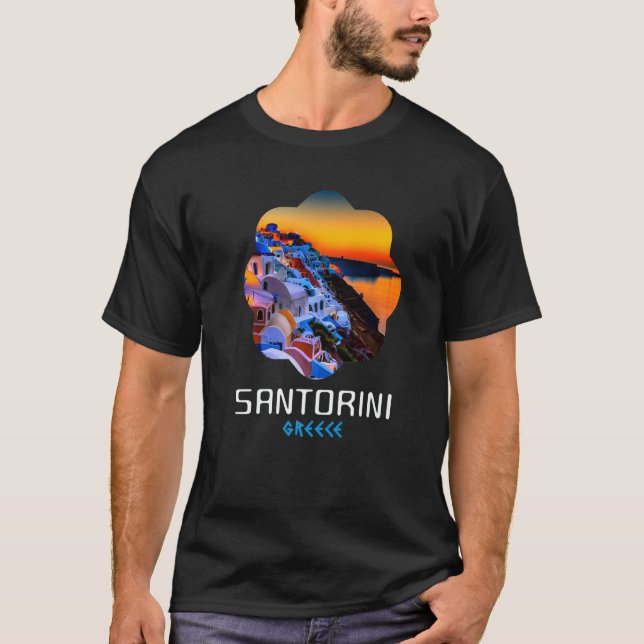 Sunset In Santorini Greece Painting   T Shirt (Framsida)