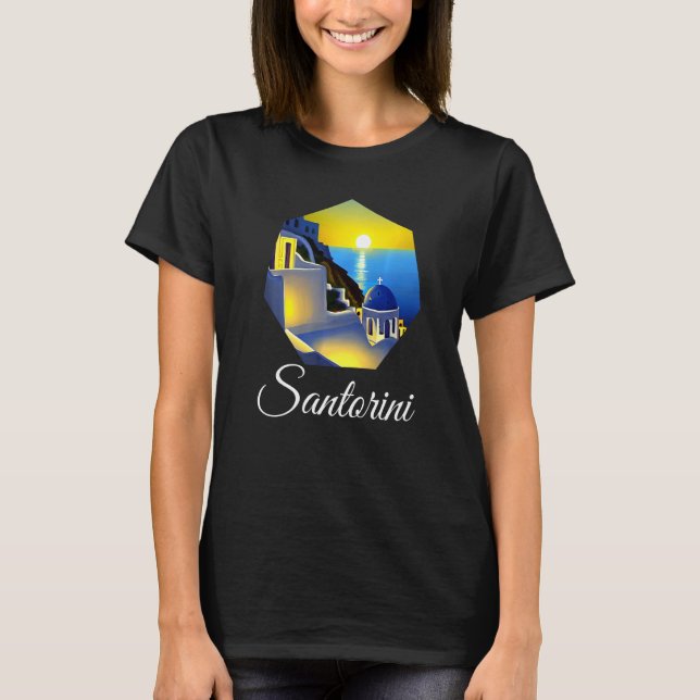 Sunset In Santorini Greece Painting   T Shirt (Framsida)