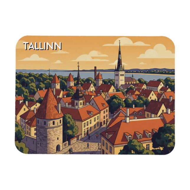 Sunset in Tallinn Estonia Travel Magnet (Horisontell)