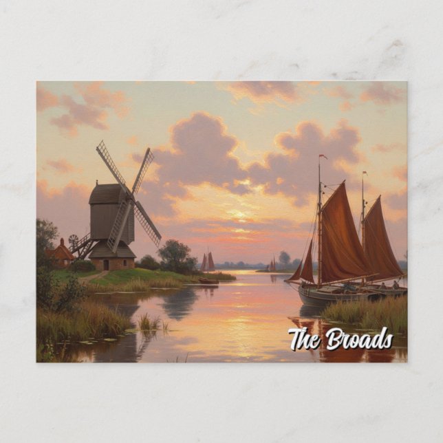 Sunset in the Broads England Travel Vykort (Framsida)