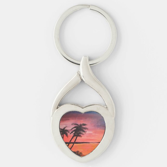Sunset In The Tropics Keychain Twisted Heart Silverfärgad Nyckelring (Framsidan)