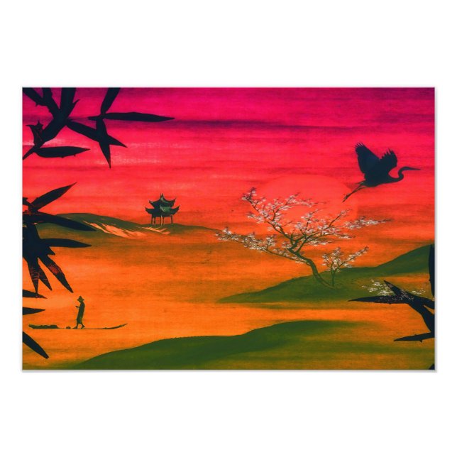 SUNSET JAPANESE LANDSCAPE ART PRINT FOTOTRYCK (Framsidan)