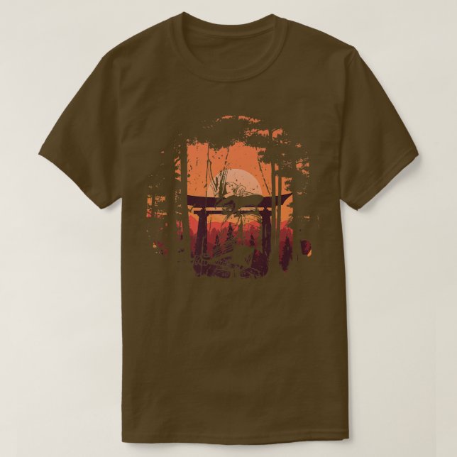 Sunset Japanskt samurai Fighter Sword  T Shirt (Design framsida)
