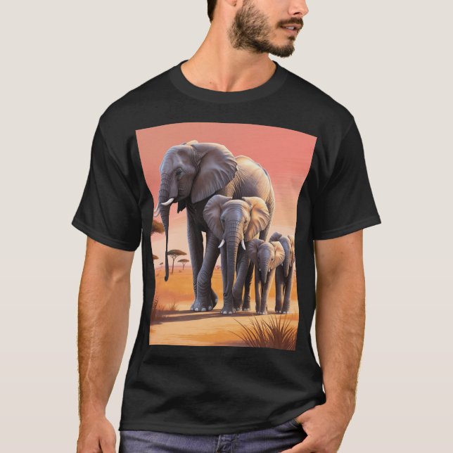 Sunset Journey: Elephants on the Savanna T Shirt (Framsida)