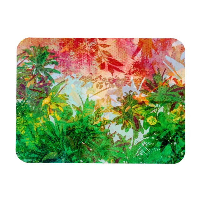 Sunset Jungle Tropical Handflatan Lövs Magnet (Horisontell)