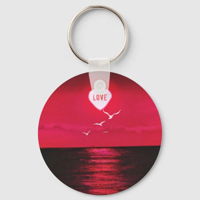 Sunset Kärlek Heart Romantic Keychain Nyckelring (Framsida)