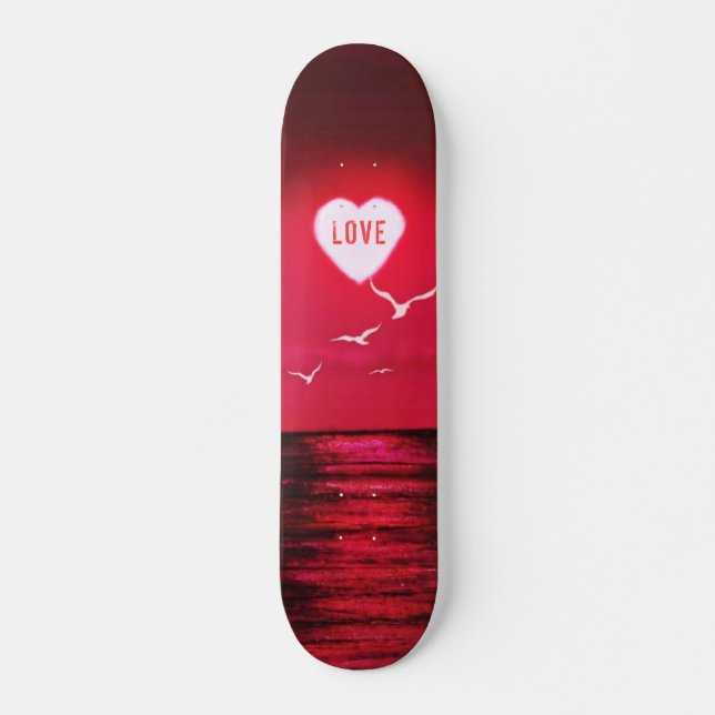 Sunset Kärlek - Romantic - Black Red - Anpassadet Mini Skateboard Bräda 18,5 Cm (Framsida)