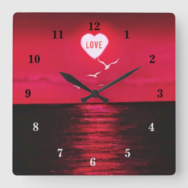 Sunset Kärlek - Romantic - Black Red - Personlig Fyrkantig Klocka (Framsida)