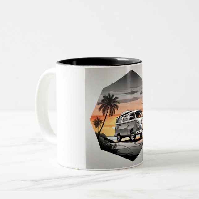 "Sunset Kombi Beach Mug - Coastal Adventure Cup" Två-Tonad Mugg (Framsida vänster)