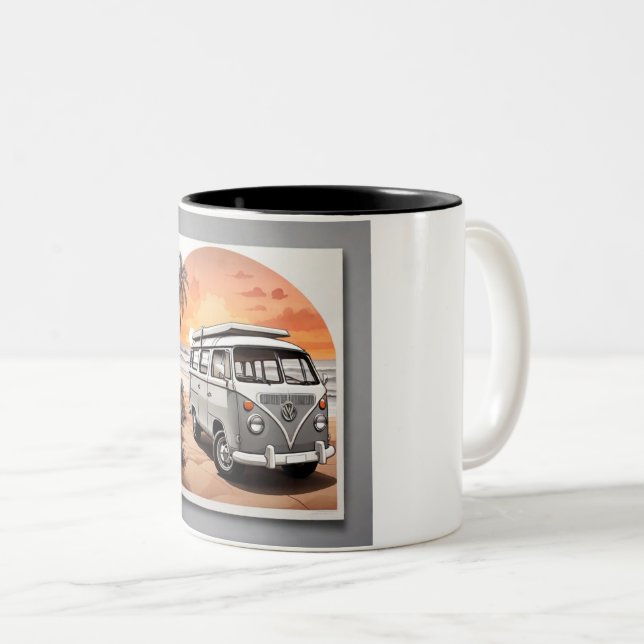 "Sunset Kombi Beach Mug - Coastal Adventure Cup" Två-Tonad Mugg (Framsida höger)