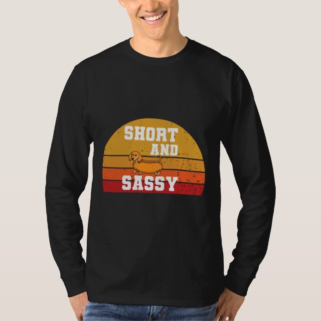 Sunset Kort och Sassy Dachshund Animals Kärlek Sau T Shirt (Framsida)