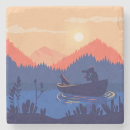 Sunset Lake Canoe Illustration Stenunderlägg