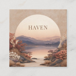 Sunset Lake Landscape Peach Semicircle Geometric Fyrkantigt Visitkort