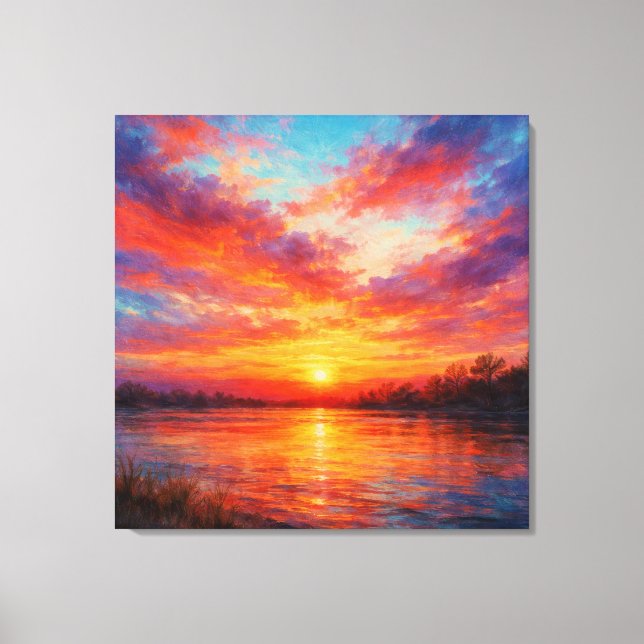 Sunset Lake - Pastel Painting Style Art Canvastryck (Framsida)
