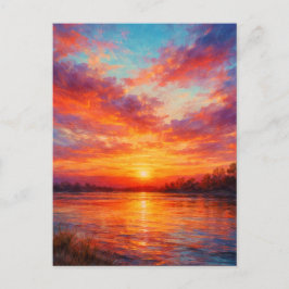 Sunset Lake - Pastel Painting Style Art Vykort