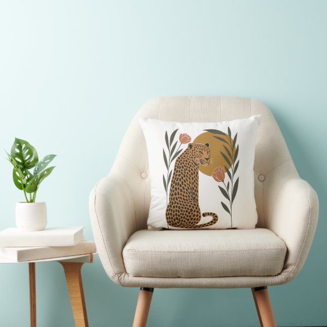 Sunset Leopard - Botaniskt jungle Art Kudde (Stol)