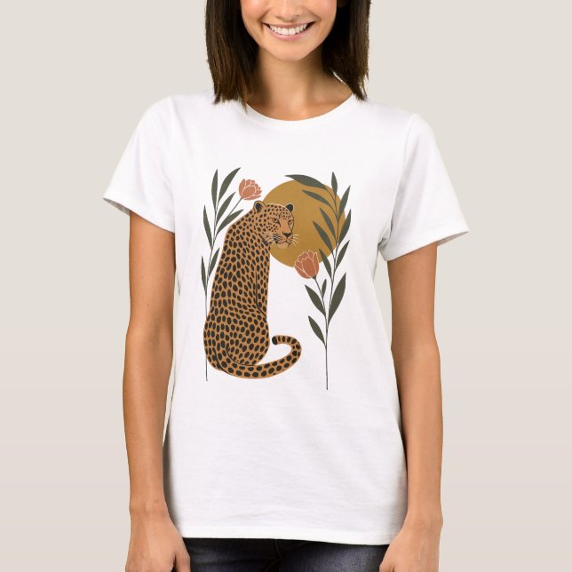 Sunset Leopard - Botaniskt jungle Art T Shirt (Framsida)