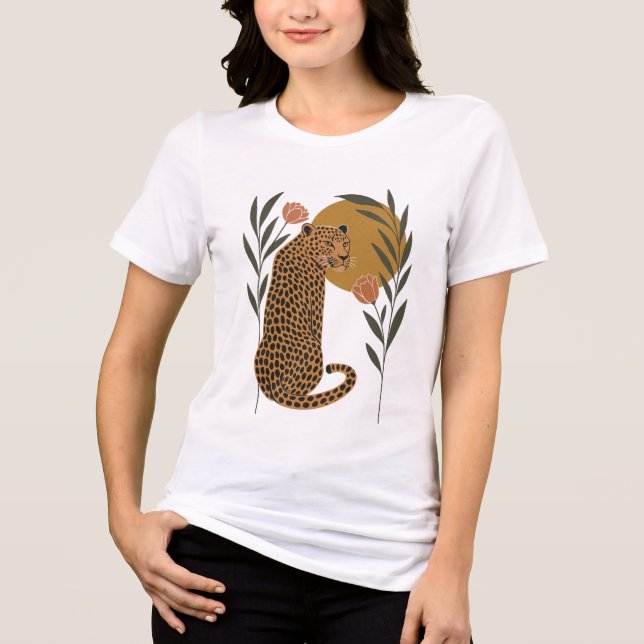 Sunset Leopard - Botaniskt jungle Art T Shirt (Framsida)