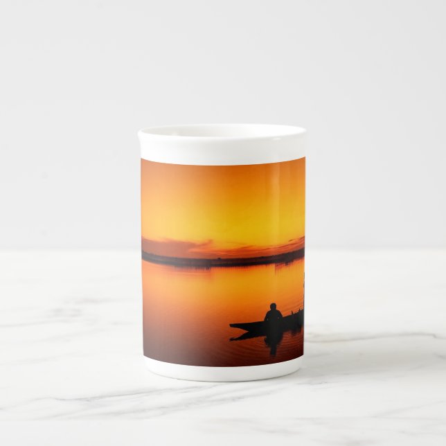 Sunset liggande med Boat-68465 Benporslin Mugg (Framsidan)