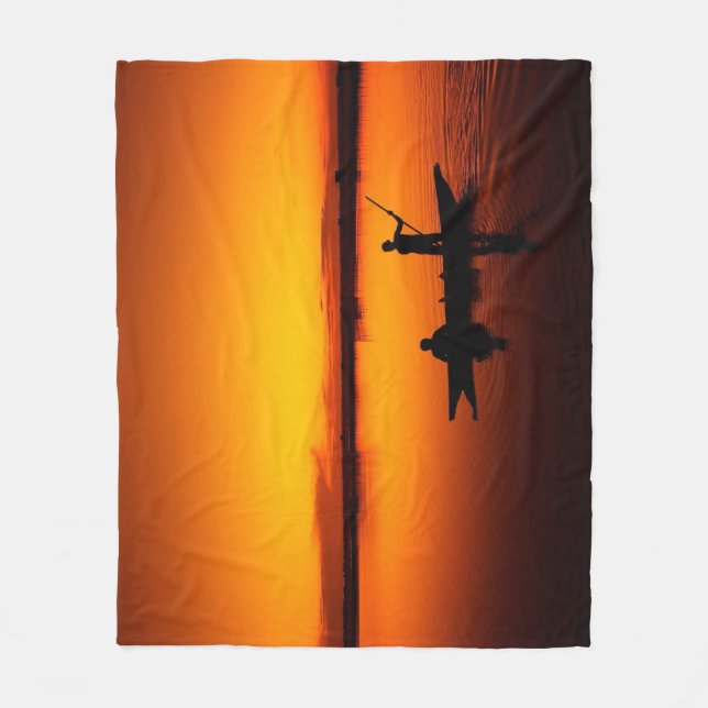 Sunset liggande med Boat-68465 Fleecefilt (Framsidan)