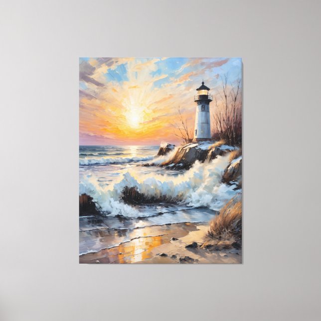 Sunset Lighthouse – Coastal Impressionist Seascape Canvastryck (Framsida)