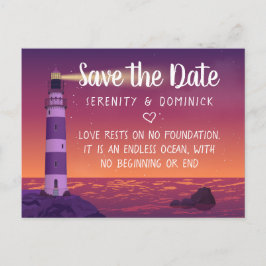 Sunset Lighthouse Nautical Bröllop spara datum Vykort