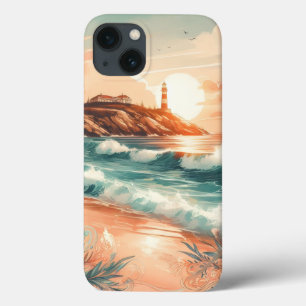 Sunset Lighthouse Ocean Beach Boho Blommigt