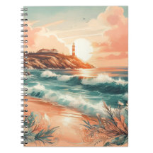 Sunset Lighthouse Ocean Beach Boho Blommigt