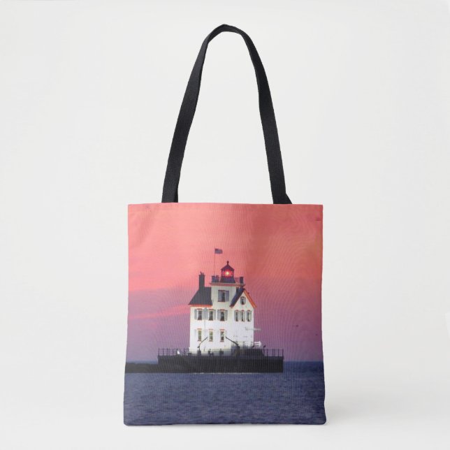 Sunset Lighthouse Tote Bag Tygkasse (Framsida)