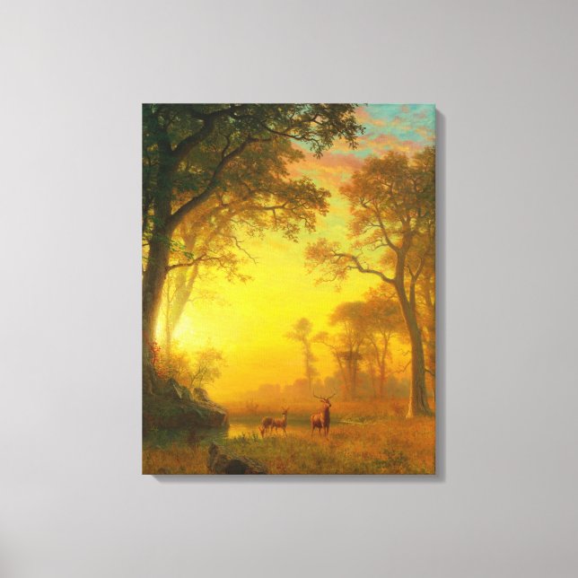 Sunset Lighting the Forest (av Albert Bierstadt) Canvastryck (Framsida)